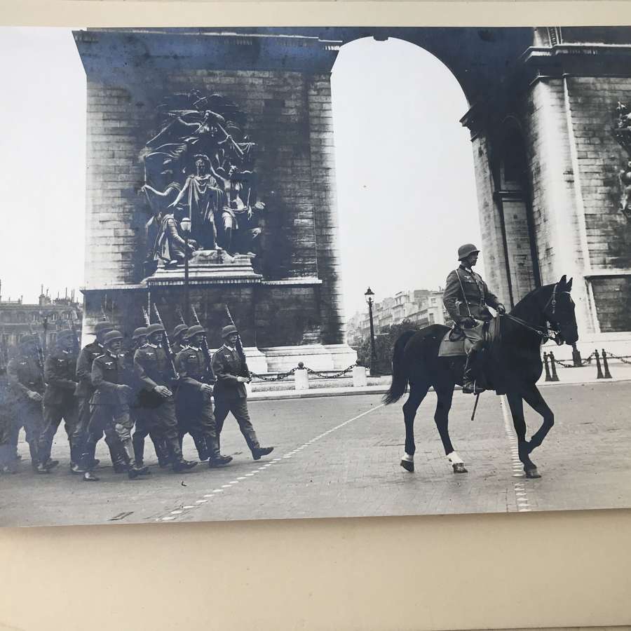 Professional mounted photograph of a German parade in Paris