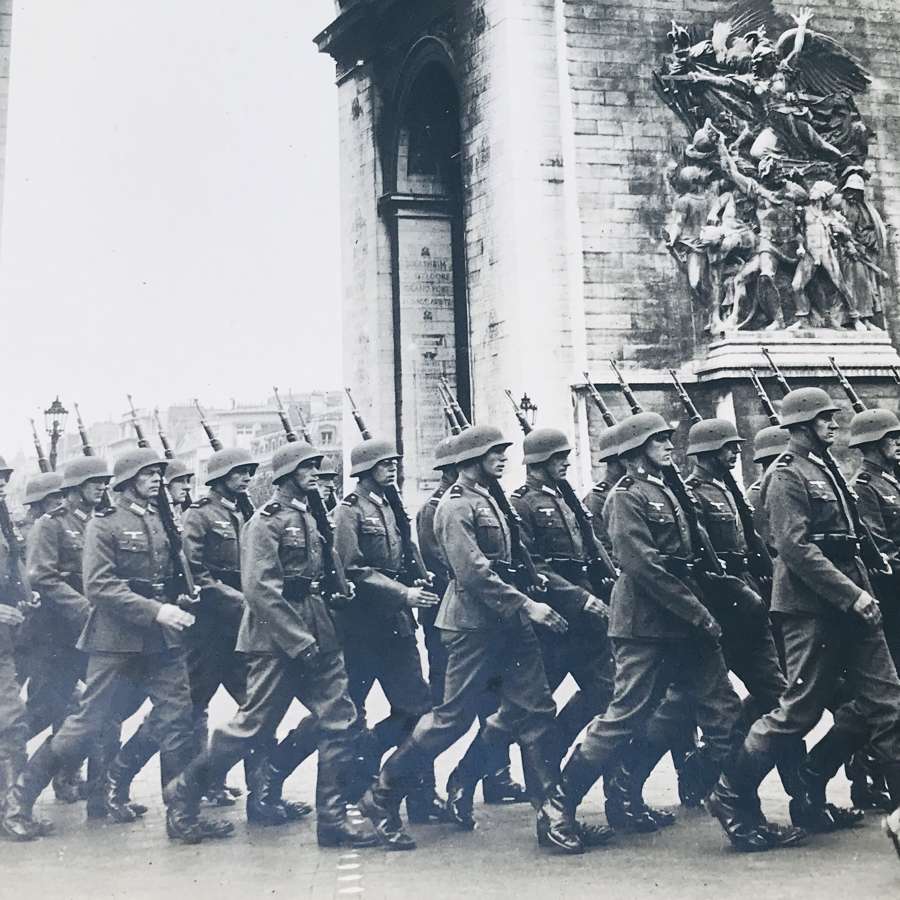 Professionally mounted   photograph of German parade in Paris