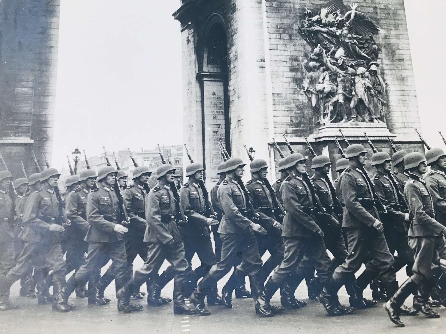 Professionally mounted   photograph of German parade in Paris