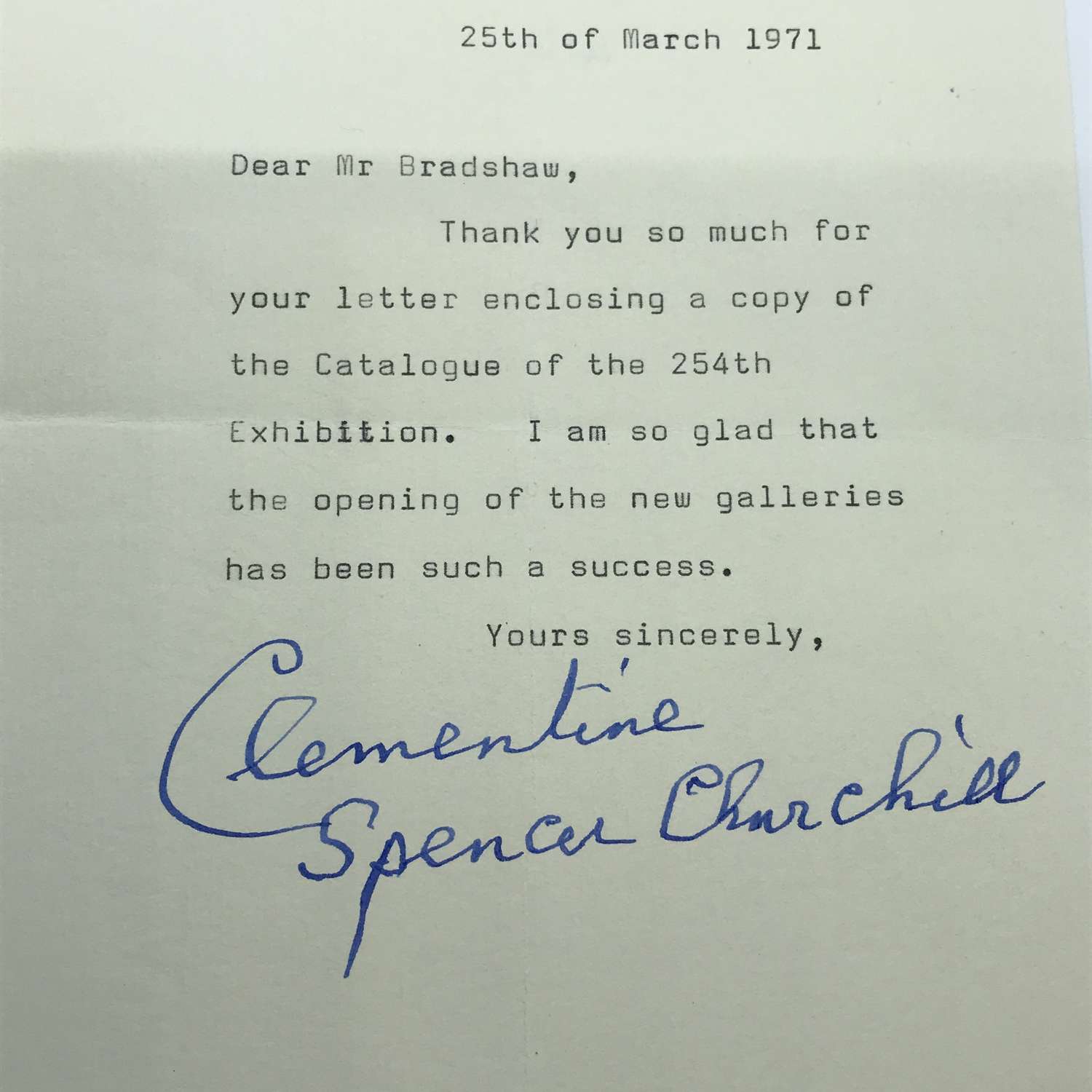 A letter signed by Clementine Churchill