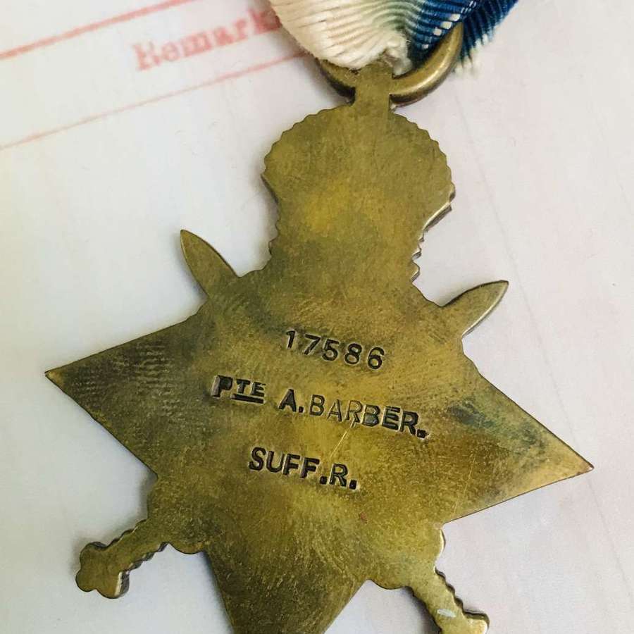 1914/15 Star to Albert Barber the Suffolk regiment