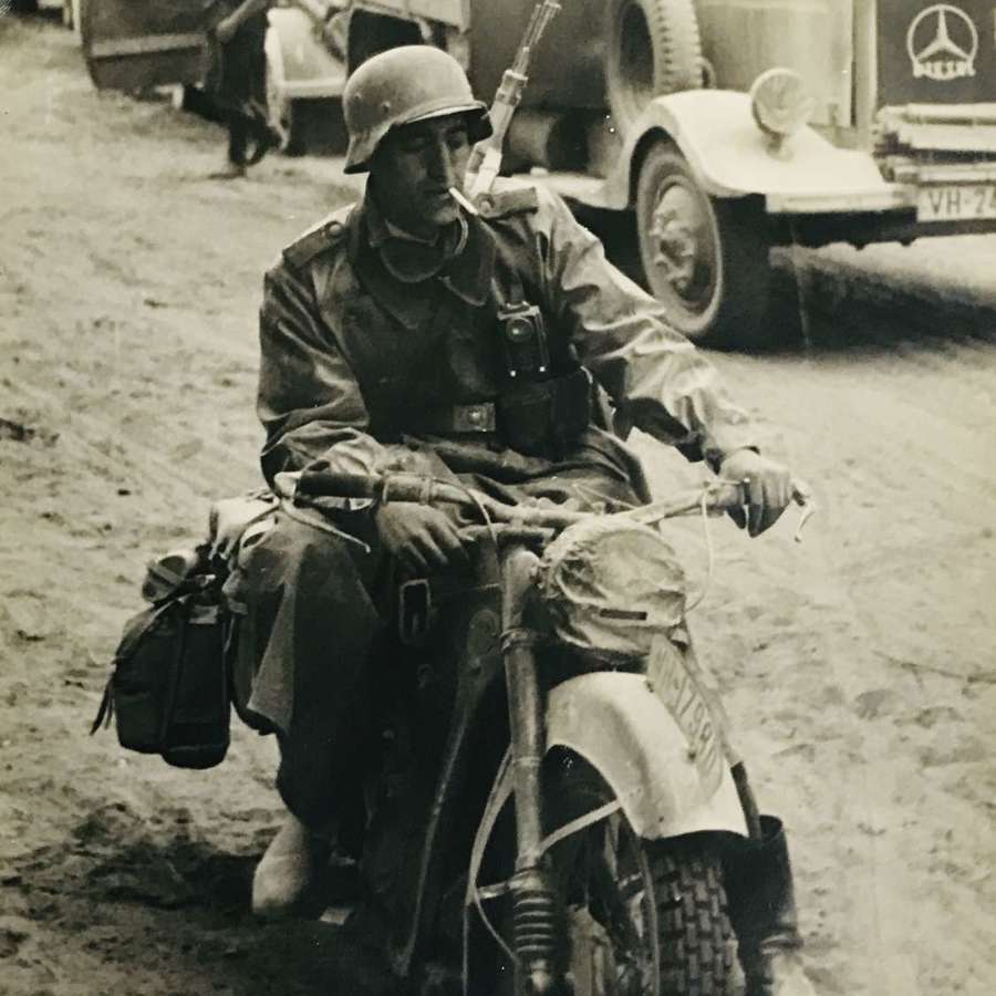 Large photograph of German motorcyclist
