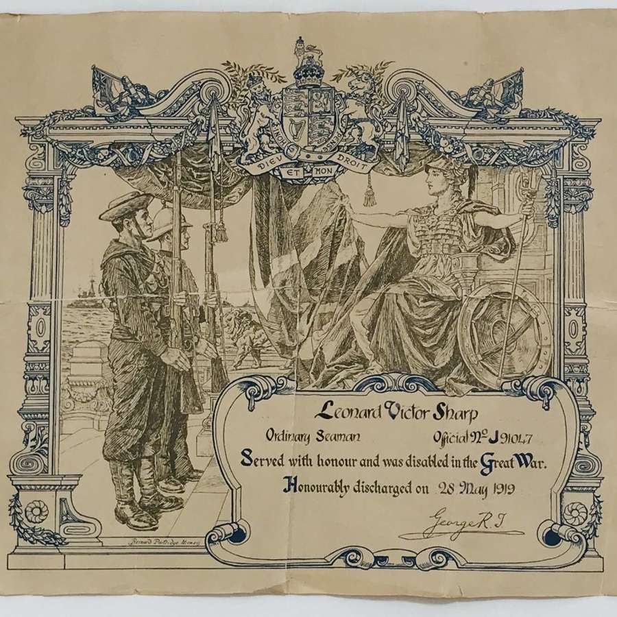 Royal Navy discharge certificate dated 1919
