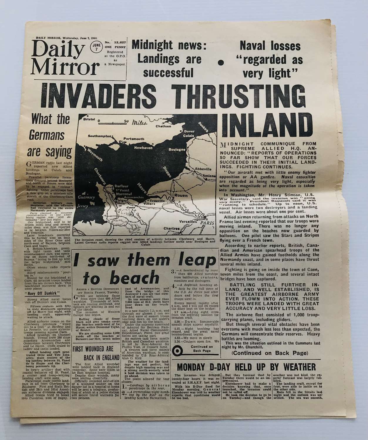 Daily Mirror newspaper 7th June 1944