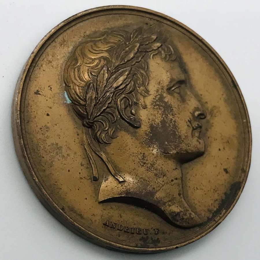 Antique Bronze medallion of Napoleon 1 and Arc de Triomphe