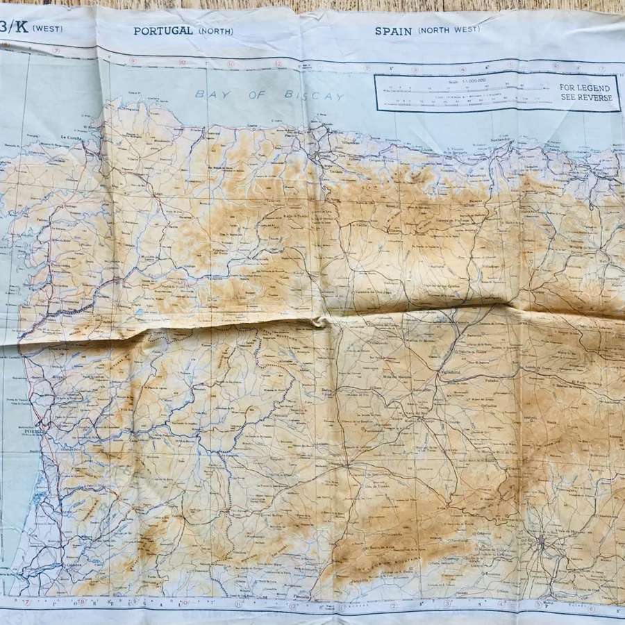 RAF Silk map of France Spain and Portugal