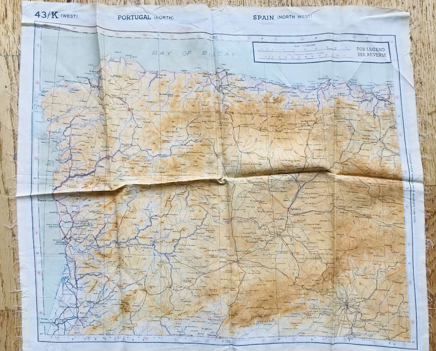 RAF Silk map of France Spain and Portugal