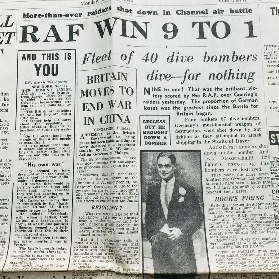 Daily express dated Monday,  15th July 1940