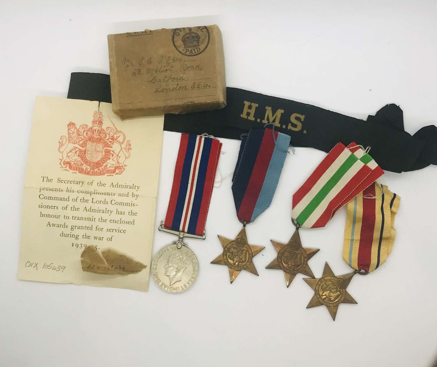 Royal Navy boxed medals and cap tally
