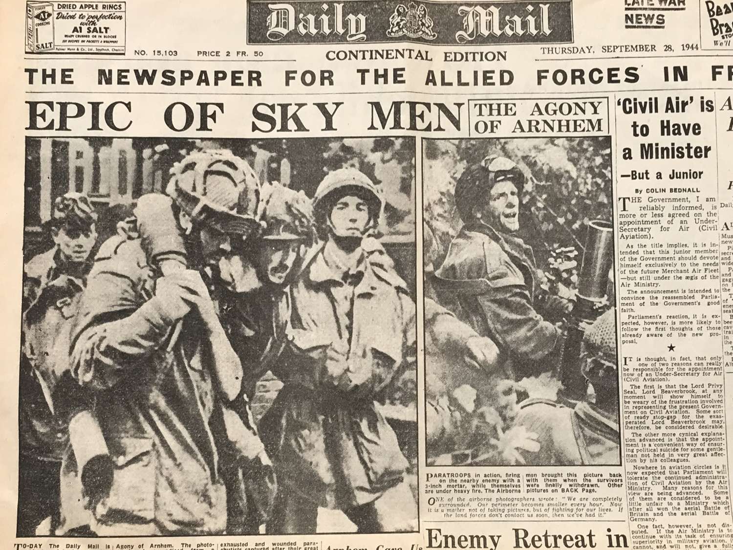 Daily Mail dated September 28, 1944 Arnhem
