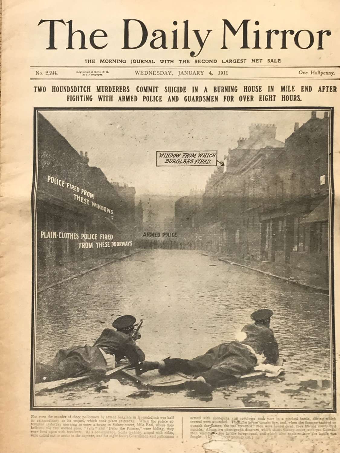 Daily Mirror 4th January 1911 siege of Sidney  Street