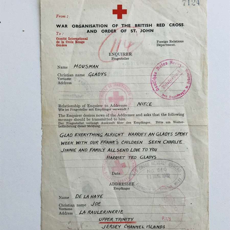 Red Cross letter from jersey dated 1943