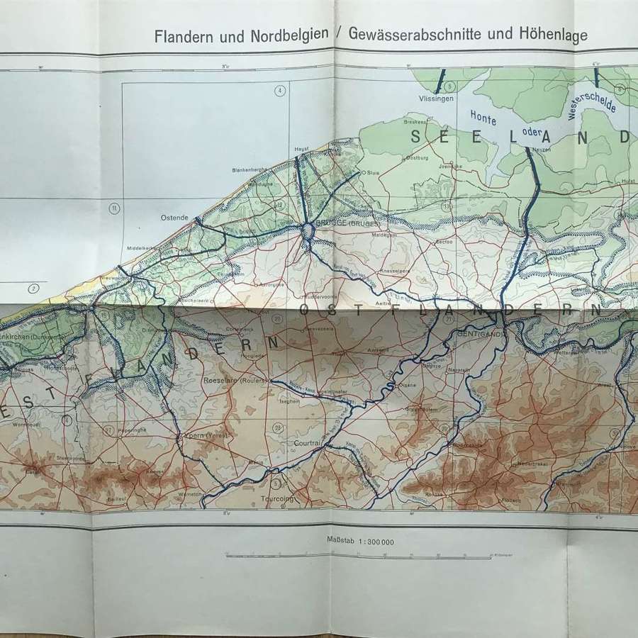 German Army map dated 1940 of Flanders and North Belgium
