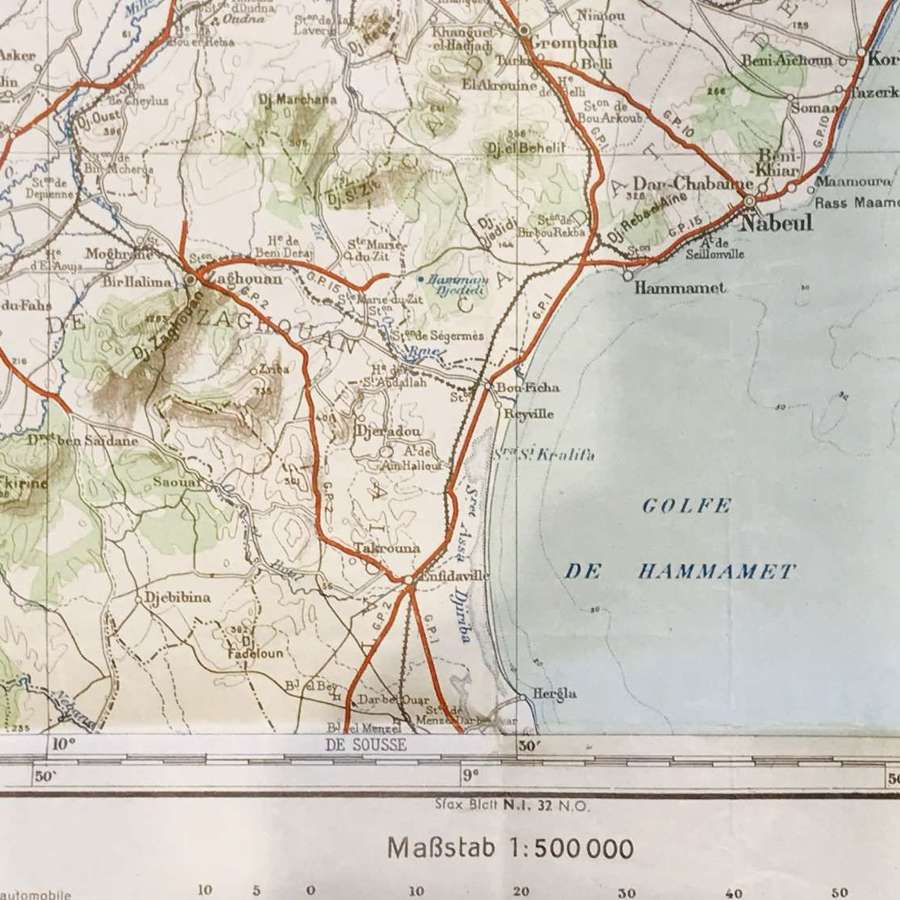 German military issue  map of Tunisia dated 1941