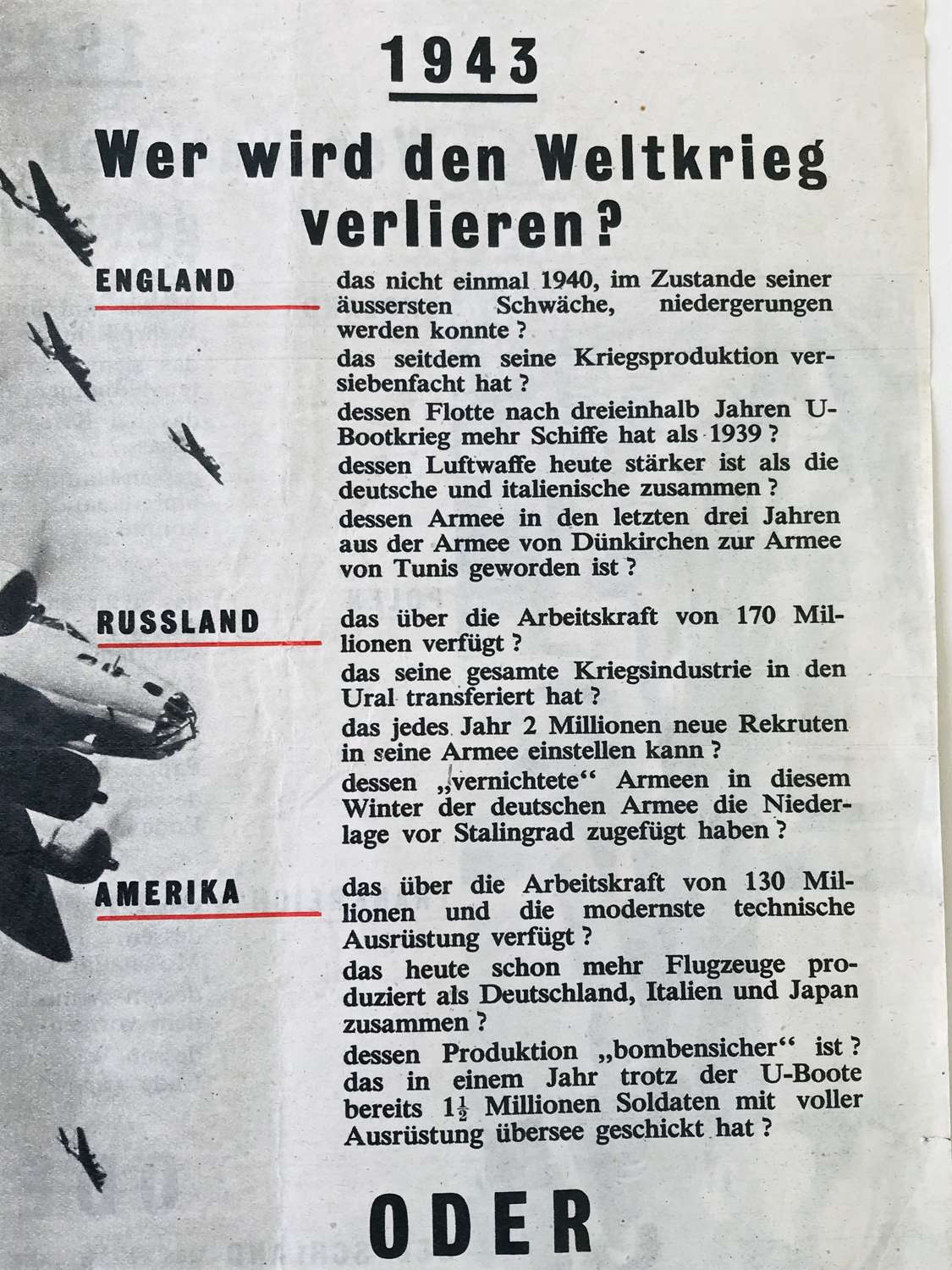 British propaganda leaflet 1943