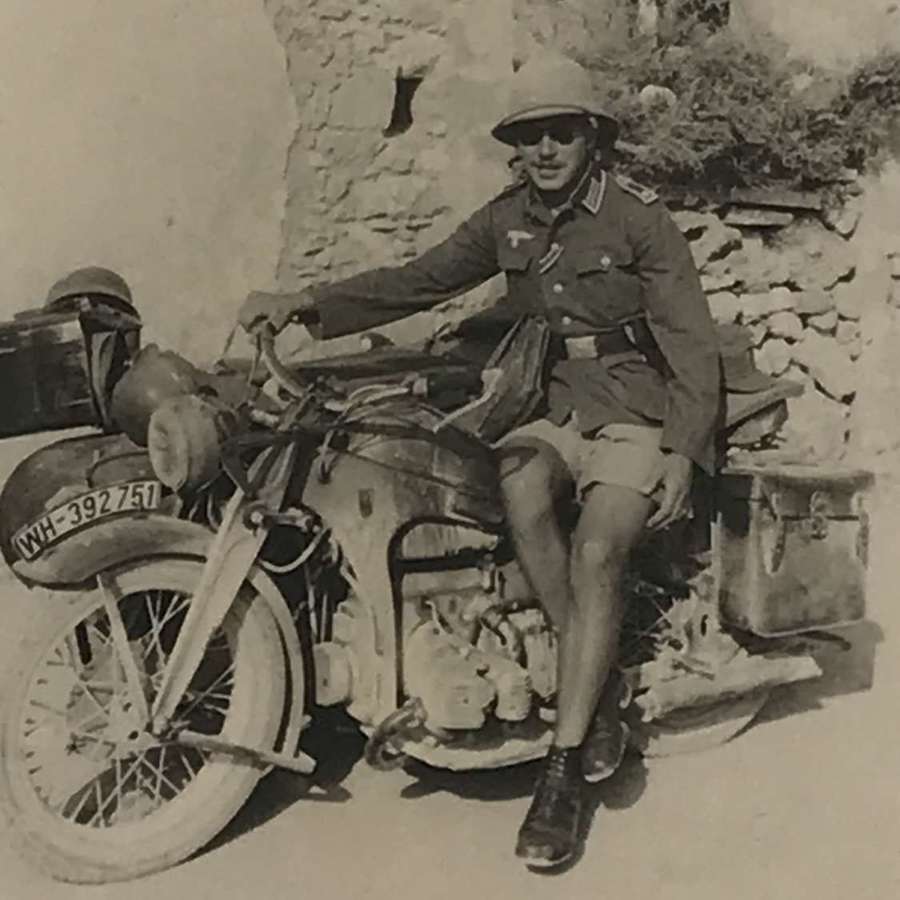 German army Zundapp  750  motorcycle photograph, probably Crete