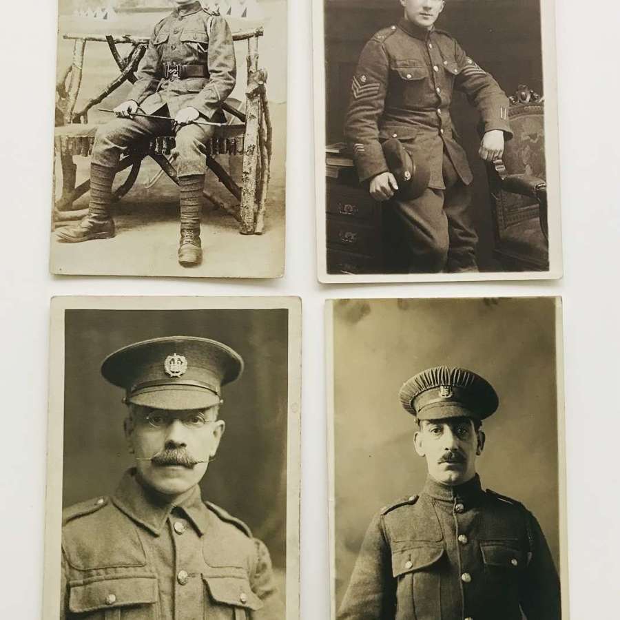 Four WW1British soldiers portrait  postcards