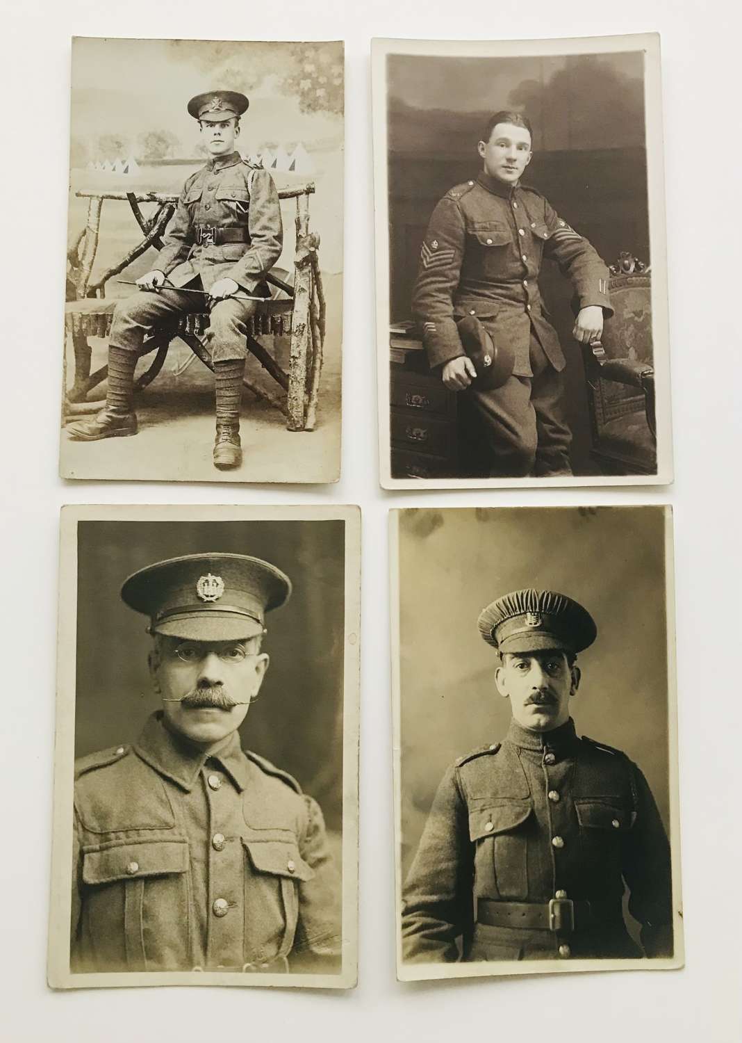 Four WW1British soldiers portrait  postcards