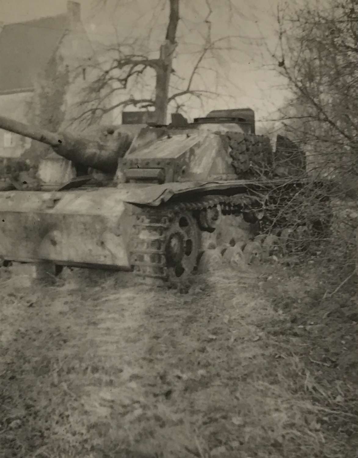 A small private photograph of a knocked out STUG assault gun