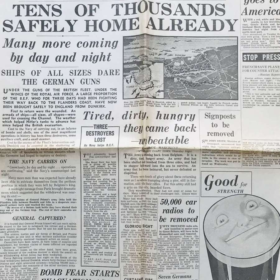 A copy of the Daily express, May 1940, Dunkirk evacuation