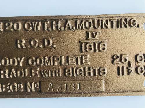 Inspection plate for a British QF 3-inch 20cwt gun