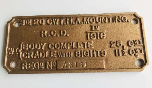 Inspection plate for a British QF 3-inch 20cwt gun