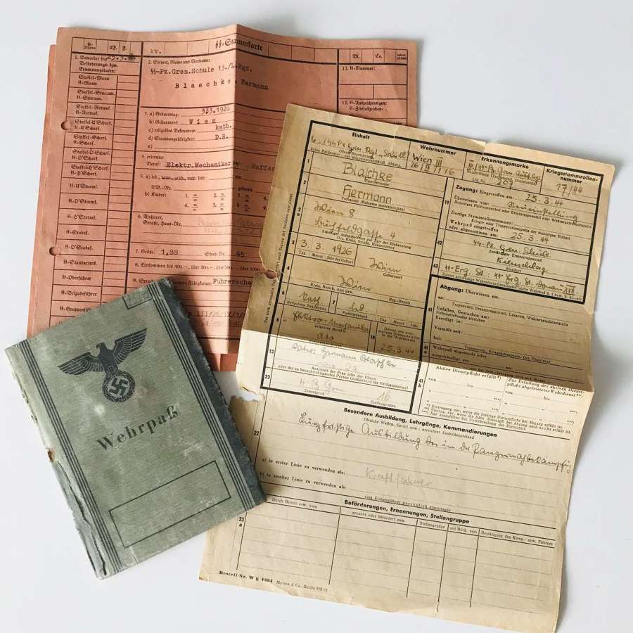 SS Wehrpass  and documents of Herman Blaschke Reg (Schill)