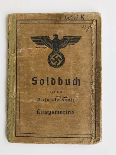 Kreigsmarine Soldbuch Matrosenartillerie Fritz Wolk(Kurland)