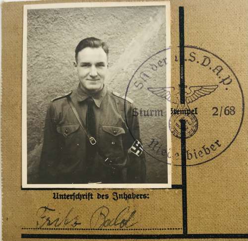 SA donation and membership card, 1938/1939