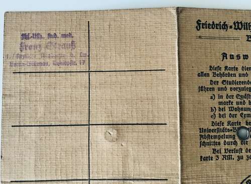 University students ID card with Luftwaffe photo 1943