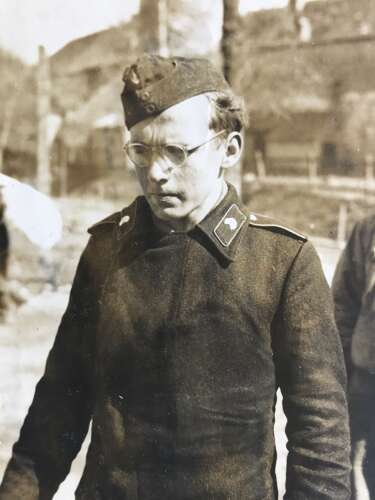 American press photo of captured Panzer crewman  1945