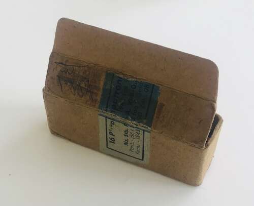 An empty p08 Luger ammo box dated 1943
