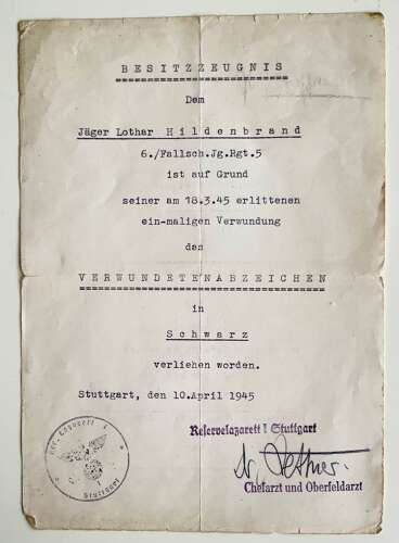 Luftwaffe Soldbuch to Flieger Lothar Hildenbrand 6./Fallsch JG.Rgt.5.