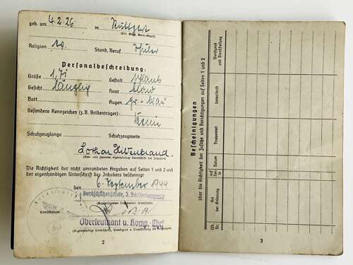 Luftwaffe Soldbuch to Flieger Lothar Hildenbrand 6./Fallsch JG.Rgt.5.