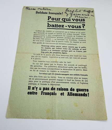 Two German propaganda pamphlets aimed at the French armed forces March 1940