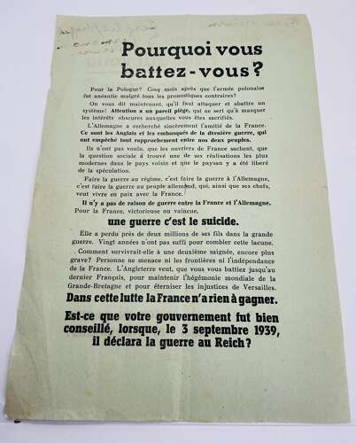 Two German propaganda pamphlets aimed at the French armed forces March 1940