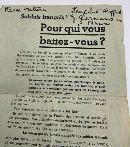Two German propaganda pamphlets aimed at the French armed forces March 1940