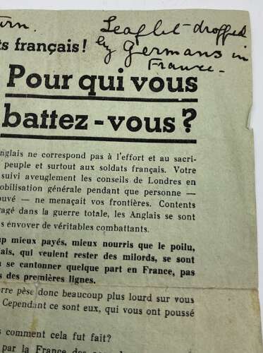 Two German propaganda pamphlets aimed at the French armed forces March 1940