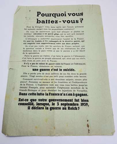 Two German propaganda pamphlets aimed at the French armed forces March 1940