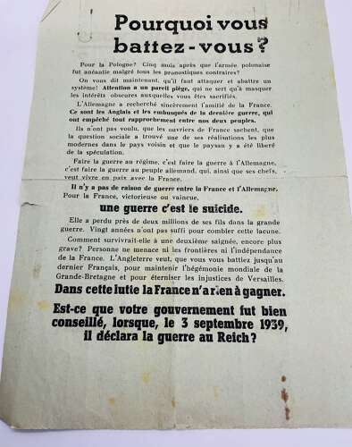Two German propaganda pamphlets aimed at the French armed forces March 1940