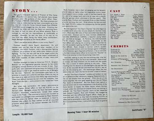 Publicity pamphlet from the film Von Ryans  express 1965