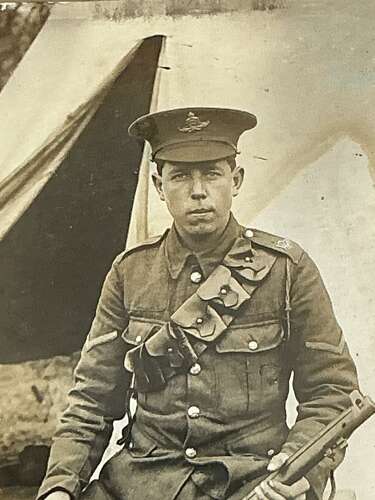 A framed image of WW1 young British Tommie (Royal artillery)