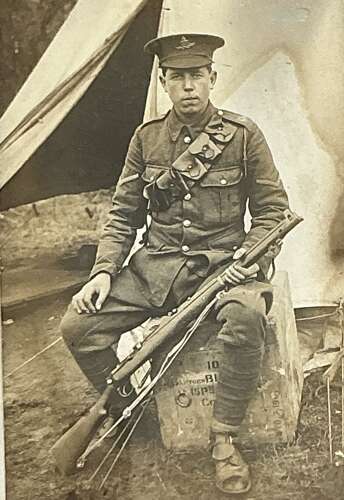A framed image of WW1 young British Tommie (Royal artillery)