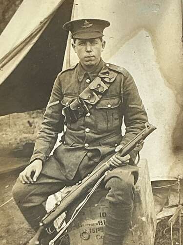 A framed image of WW1 young British Tommie (Royal artillery)