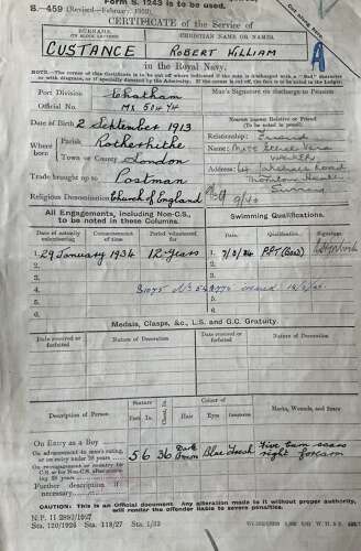 A group of Royal Navy documents of Robert Custance HMS Pretoria Castle (carrier)